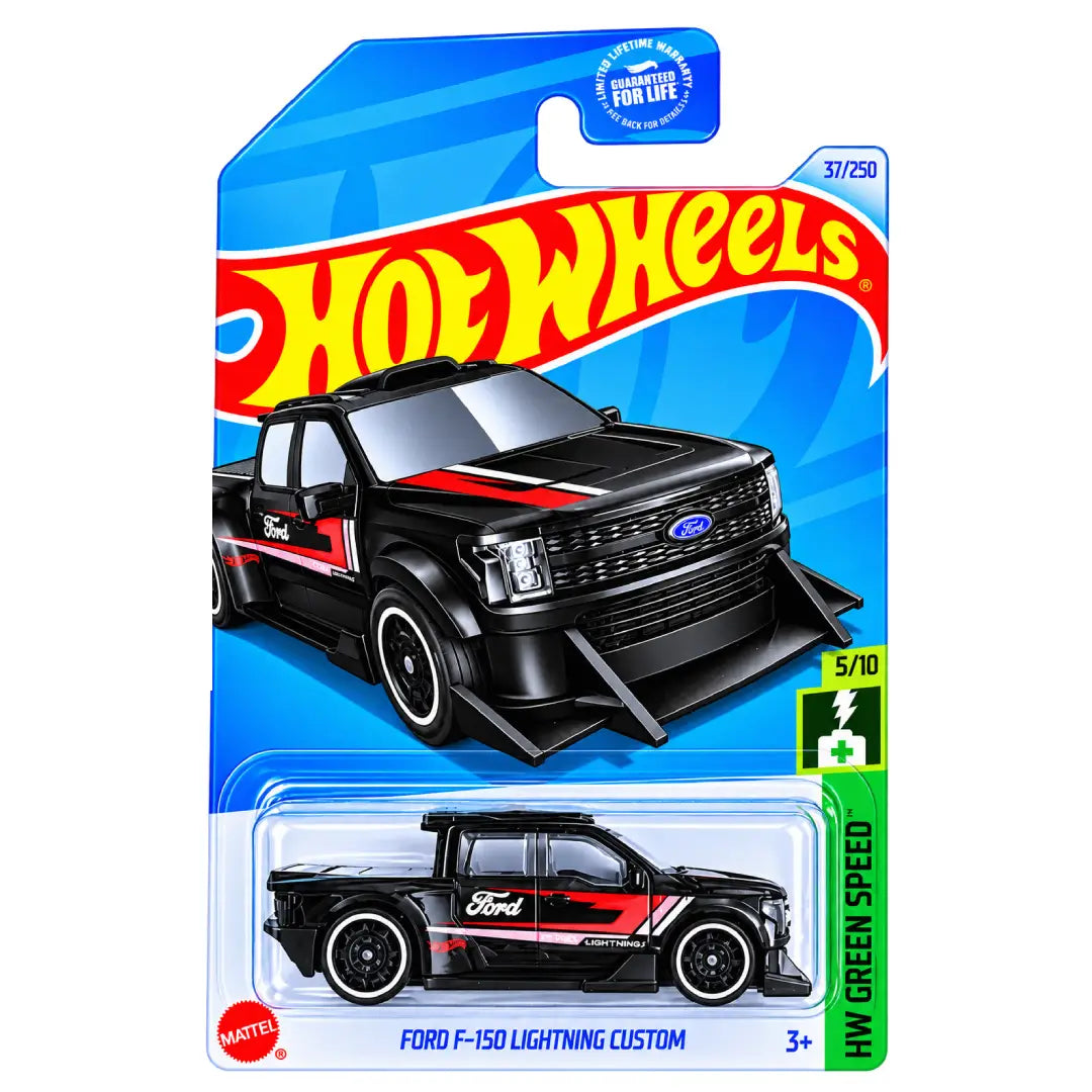 Hot Wheels Ford F-150 Lightning Custom Black HW Green Speed 37/250 1:64 Diecast