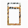 A rectangular decorative plate or frame with a black-and-white manga-style comic border and a fiery orange, yellow, and brown flame pattern around the edges, shown on a plain white background.