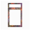 A decorative rectangular frame or plate with a large blank white center and a smaller white rectangular cutout at the top, surrounded by a colorful abstract printed border in purple, orange, green, and brown tones on a light gray background.