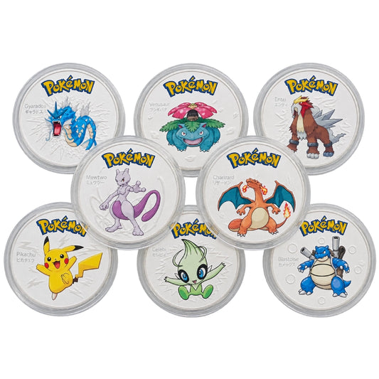 Pokémon Silver Collectible Metal Coin Set – Charizard, Pikachu, Mewtwo & More