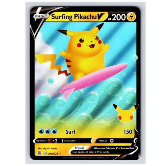 Surfing Pikachu V 008/025 Holo – Celebrations | Near Mint English Pokémon Card
