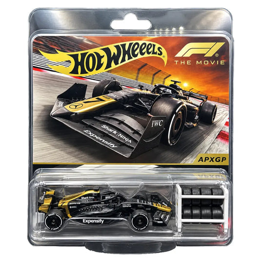 Hot Wheels Premium F1 The Movie APXGP Formula 1 Race Car Black & Gold – 1:64 Diecast Collectible with Real Riders