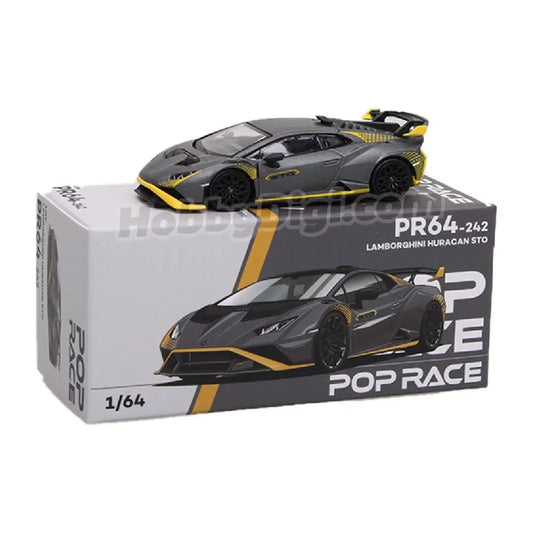 POP RACE Lamborghini Huracán STO Matte Grey PR640242 – 1:64 Premium Supercar Diecast Model Car