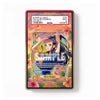 A collectible PSA graded card featuring an anime-style character, shown in its red and gold PSA slab packaging against a clean white background.