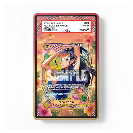 A collectible PSA graded card featuring an anime-style character, shown in its red and gold PSA slab packaging against a clean white background.