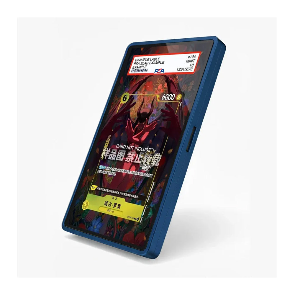 A blue protective screen protector for a tablet, shown applied to the screen of a tablet device. The screen displays a colorful fantasy illustration and sample text overlays typical of a replacement screen protector listing.