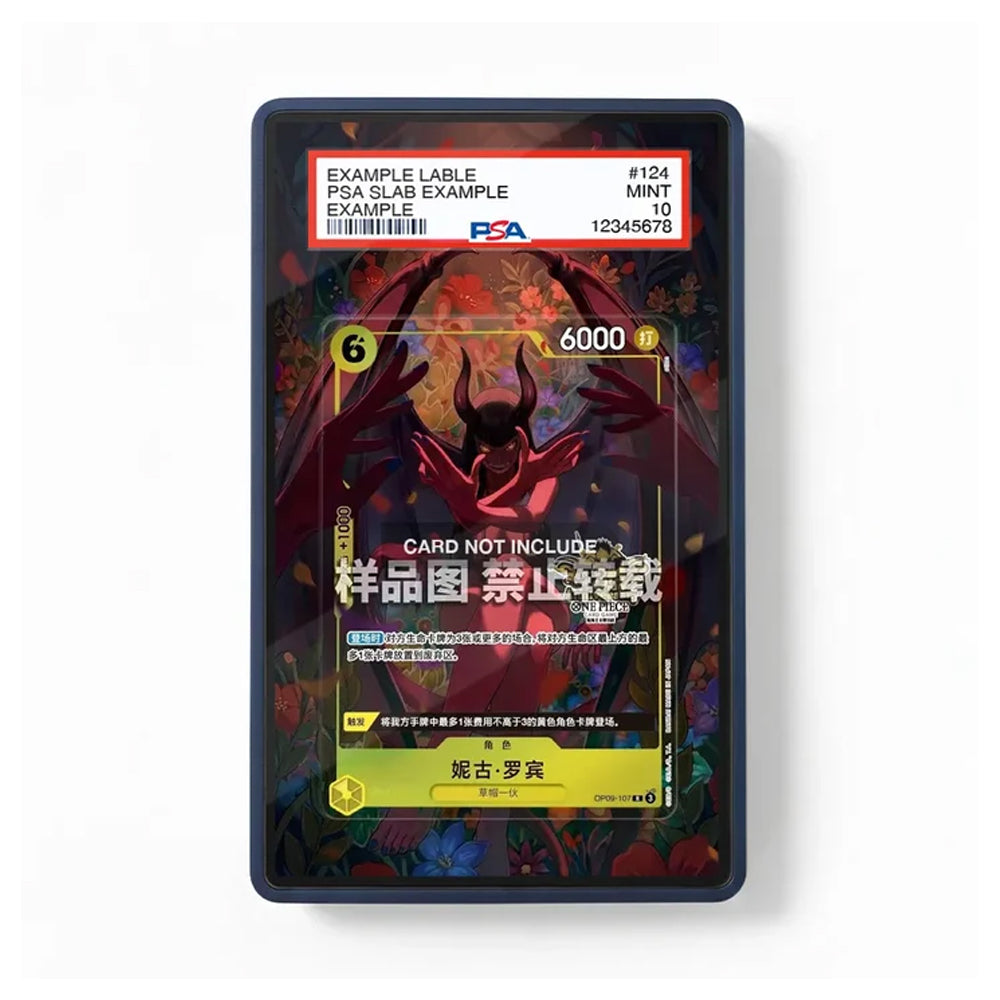 A PSA-graded collectible card slab showing a red fantasy creature card, photographed against a plain white background. The slab includes a visible PSA label at the top and Chinese text overlaid across the center.