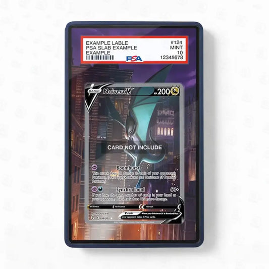 Trading card in a protective case with PSA grading label on a white background