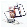 A set of clear acrylic display frames with dark blue borders, shown floating in an exploded view around a sample graded card. The frames are displayed on a clean white background with soft shadows.