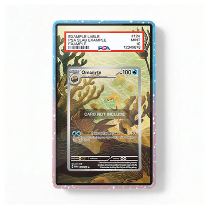 A collectible PSA slab containing a Pokémon card, shown against a plain white background. The slab has a blue-to-pink gradient border with white speckles, and the top label shows a mint-grade PSA certification.