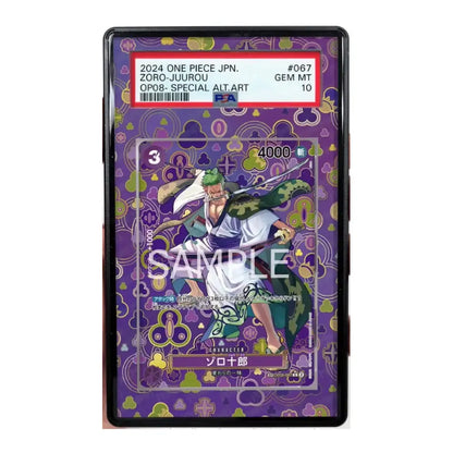 Card featuring a character from 'One Piece' with a purple border and text