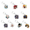 Nine anime keychains featuring characters from One Piece, arranged in a 3x3 grid on a plain white background. Each keychain has a silver metal split ring and a die-cut acrylic charm with colorful character illustrations.