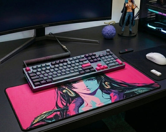 One Piece Boa Hancock Aesthetic Gaming Mousepad Neon Anime Desk Mat Waifu Pink Purple Design XL - PokeTCG