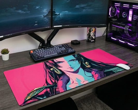 One Piece Boa Hancock Aesthetic Gaming Mousepad Neon Anime Desk Mat Waifu Pink Purple Design XL - PokeTCG