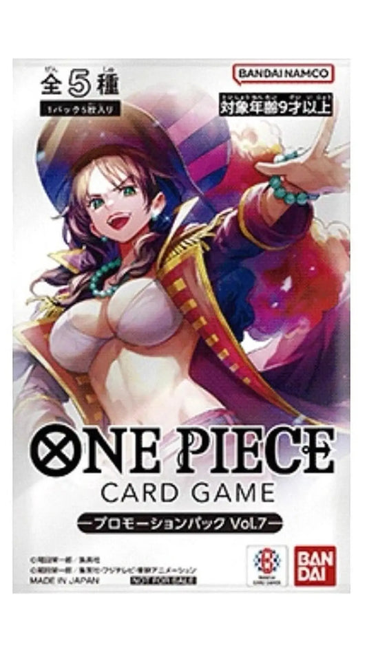 One Piece Card Game promotional pack Vol.7 featuring an anime character illustration on the front packaging, with Bandai Namco branding and Japanese text.