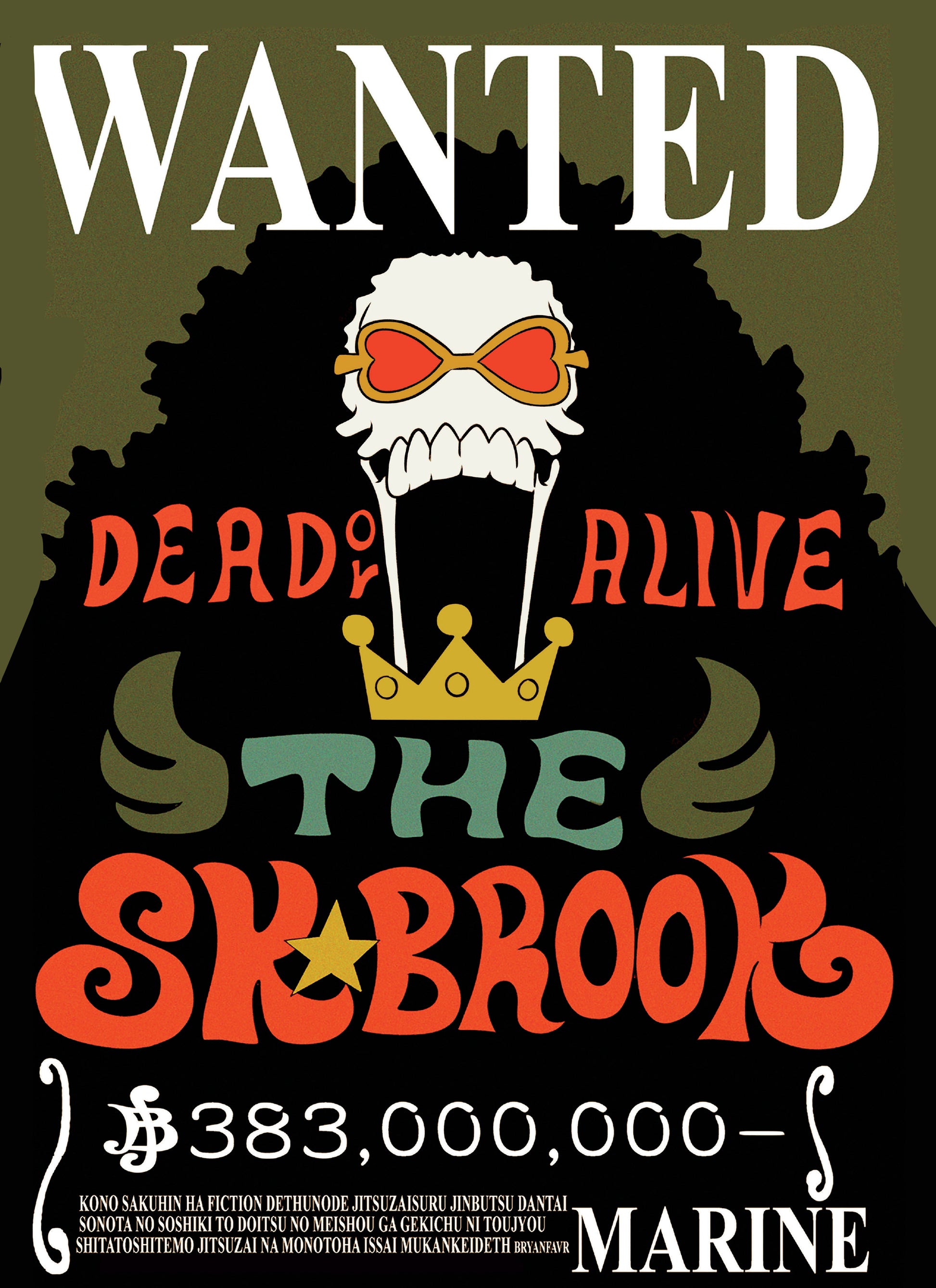 One Piece Brook Wanted Poster Soul King Dead or Alive Anime Wall Art - PokeTCG