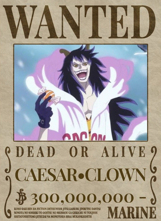 One Piece Caesar Clown Wanted Poster Dead or Alive Anime Wall Art Villain Pirate Print Vintage Decor - PokeTCG