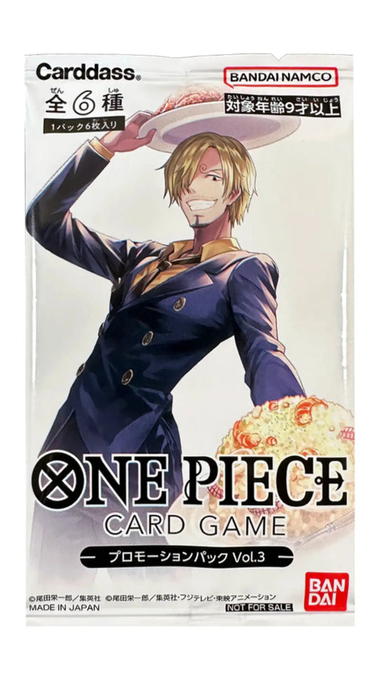 One Piece Card Game promotion pack Vol. 3 in Japanese, featuring an illustration of the character Sanji from One Piece Pichi Pichi Planet on the front packaging by Bandai Namco.