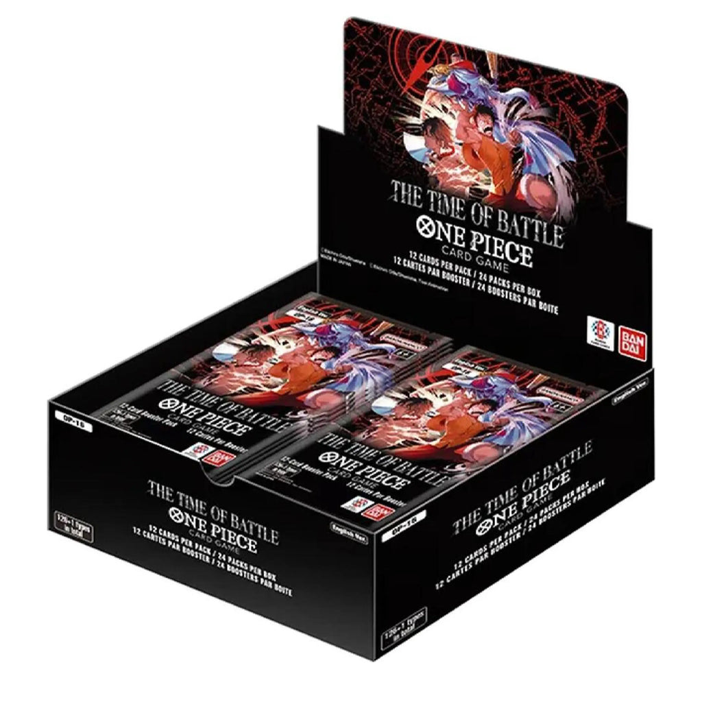 Bandai Namco One Piece Card Game display box containing multiple booster packs, shown on a plain white background.