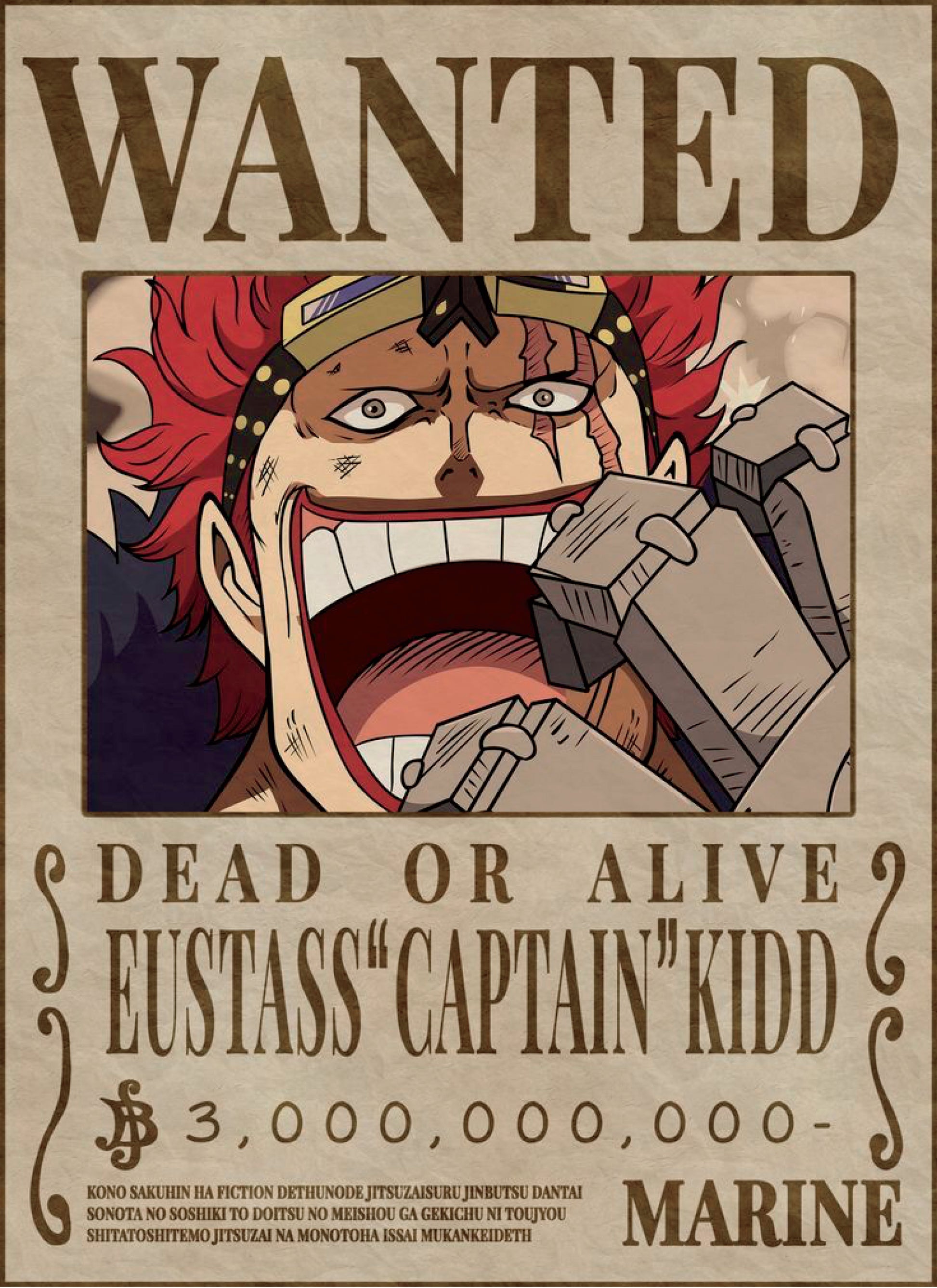 One Piece Eustass Captain Kidd Wanted Poster Dead or Alive Anime Bounty Wall Art Pirate Poster Decor - PokeTCG