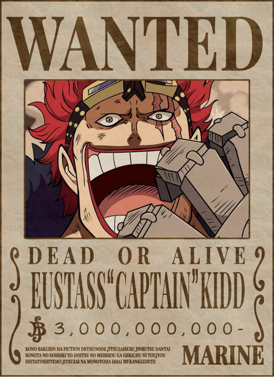 One Piece Eustass Captain Kidd Wanted Poster Dead or Alive Anime Bounty Wall Art Pirate Poster Decor - PokeTCG