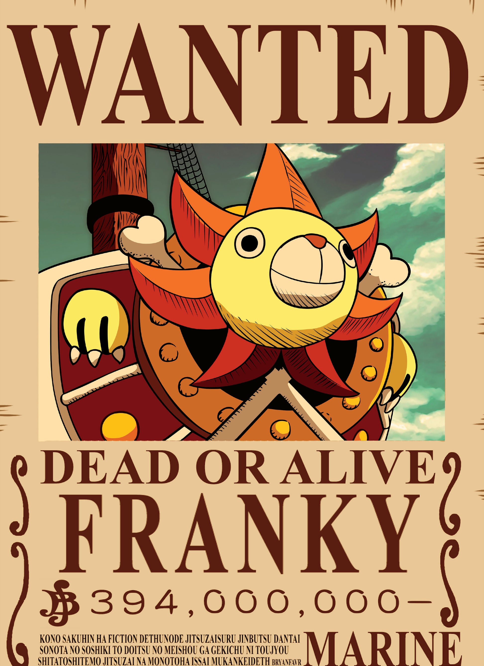 One Piece Franky Wanted Poster Dead or Alive Anime Wall Art Pirate Bounty - PokeTCG