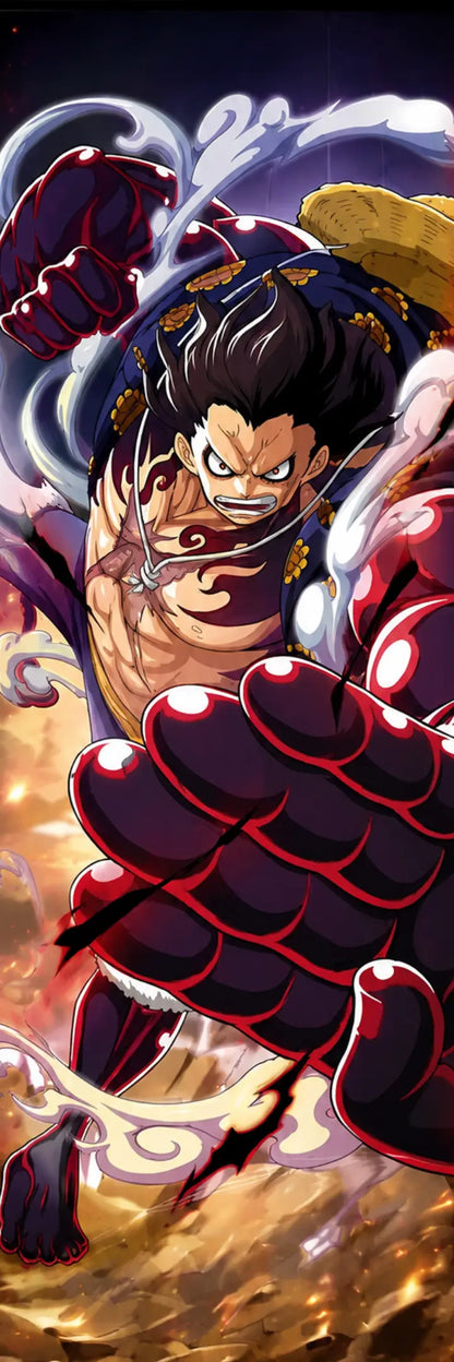 Anime-style illustration of a muscular male character with dark hair and an intense expression, wearing red and black scaled armor or suit elements, with glowing white energy effects around him against a dark background.