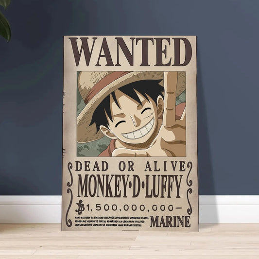 One Piece Luffy Wanted Poster Dead or Alive Anime Wall Art Straw Hat Pirate Print Vintage Decor - PokeTCG