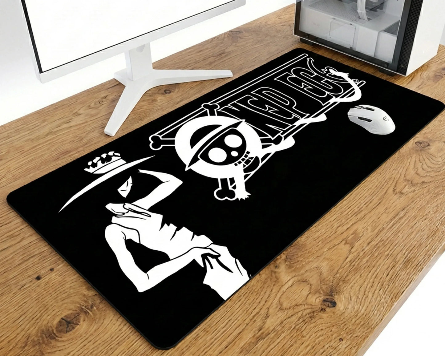 One Piece Minimal Black White Anime Gaming Mousepad Extended Desk Mat - PokeTCG