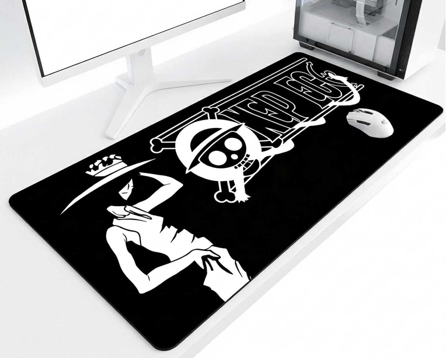 One Piece Minimal Black White Anime Gaming Mousepad Extended Desk Mat - PokeTCG