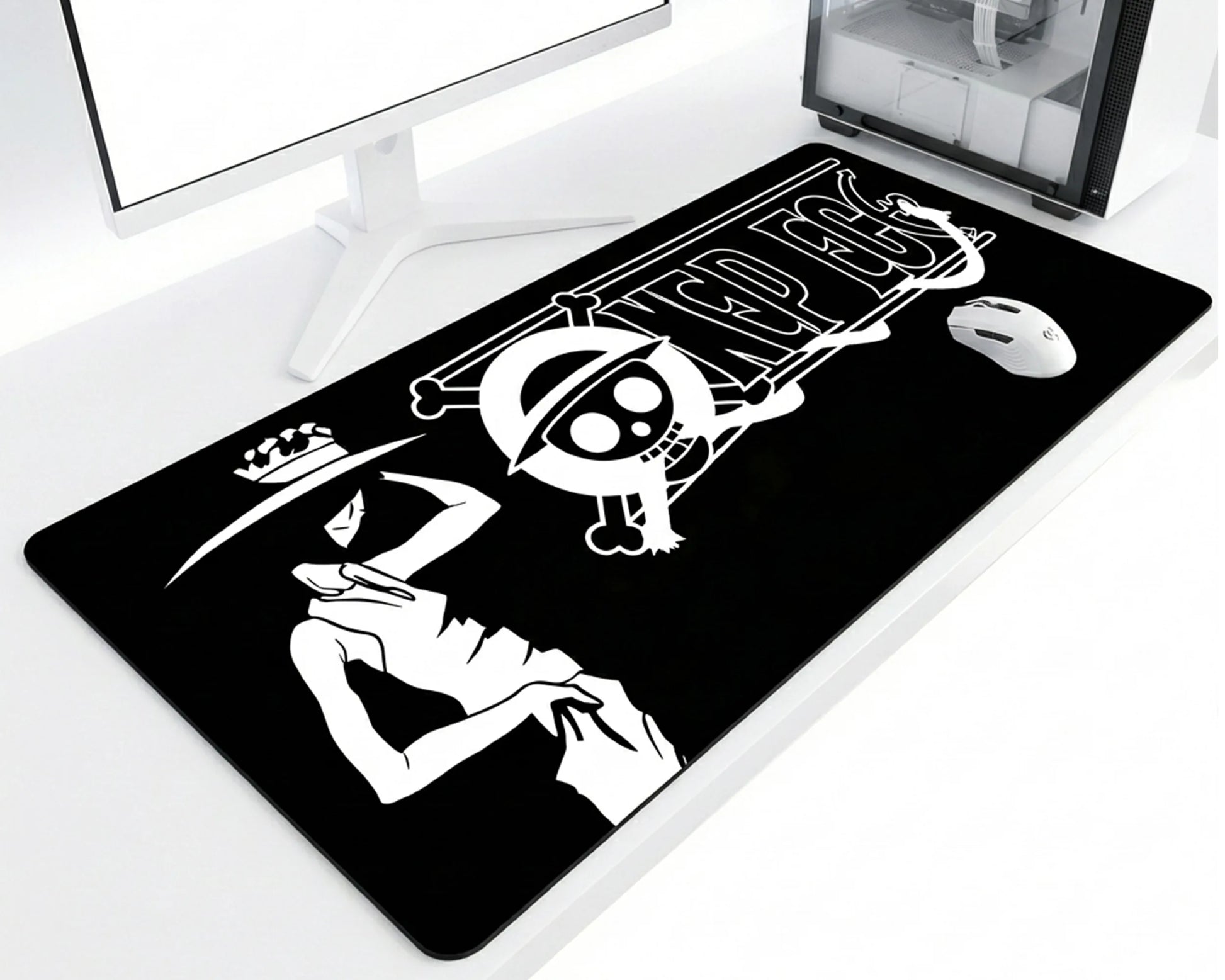 One Piece Minimal Black White Anime Gaming Mousepad Extended Desk Mat - PokeTCG