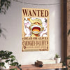 Wanted poster for Monkey D. Luffy on a wall with decorative elements
