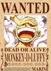 Wanted poster for Monkey D. Luffy with a large hand covering his face on a beige background.
