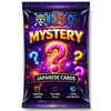 One Piece mystery card pack with colorful design and question marks on a white background