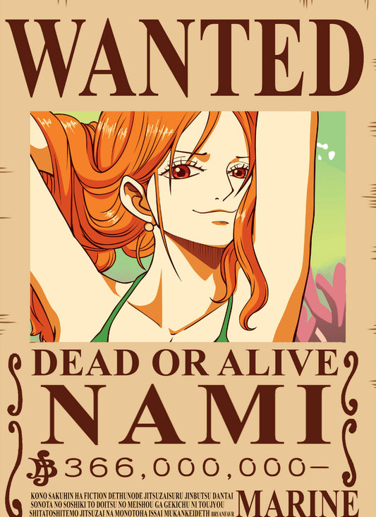 One Piece Nami Wanted Poster Dead or Alive Anime Wall Art Pirate Bounty - PokeTCG