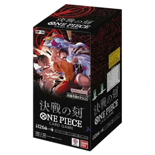 One Piece card game packaging with characters on a black background