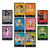 Collection of colorful trading cards featuring various characters with 'SAMPLE' text on a white background.