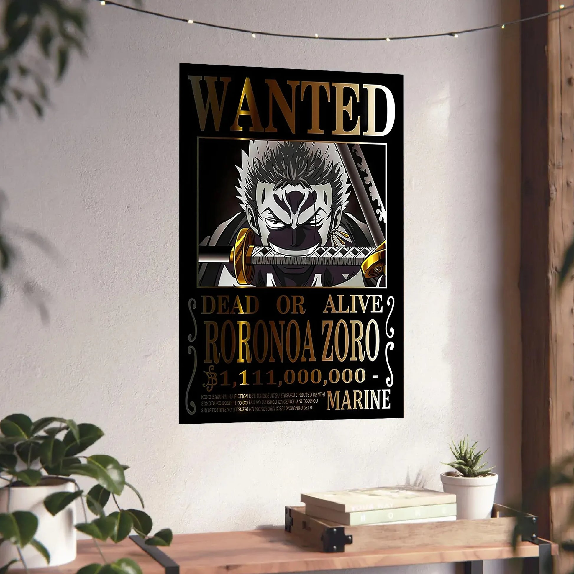 One Piece Roronoa Zoro Wanted Poster Black Gold Edition Dead or Alive Anime Bounty Wall Art Luxury Zoro Poster - PokeTCG