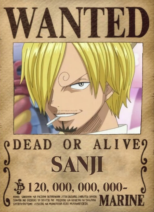 One Piece Sanji Wanted Poster Dead or Alive Anime Wall 