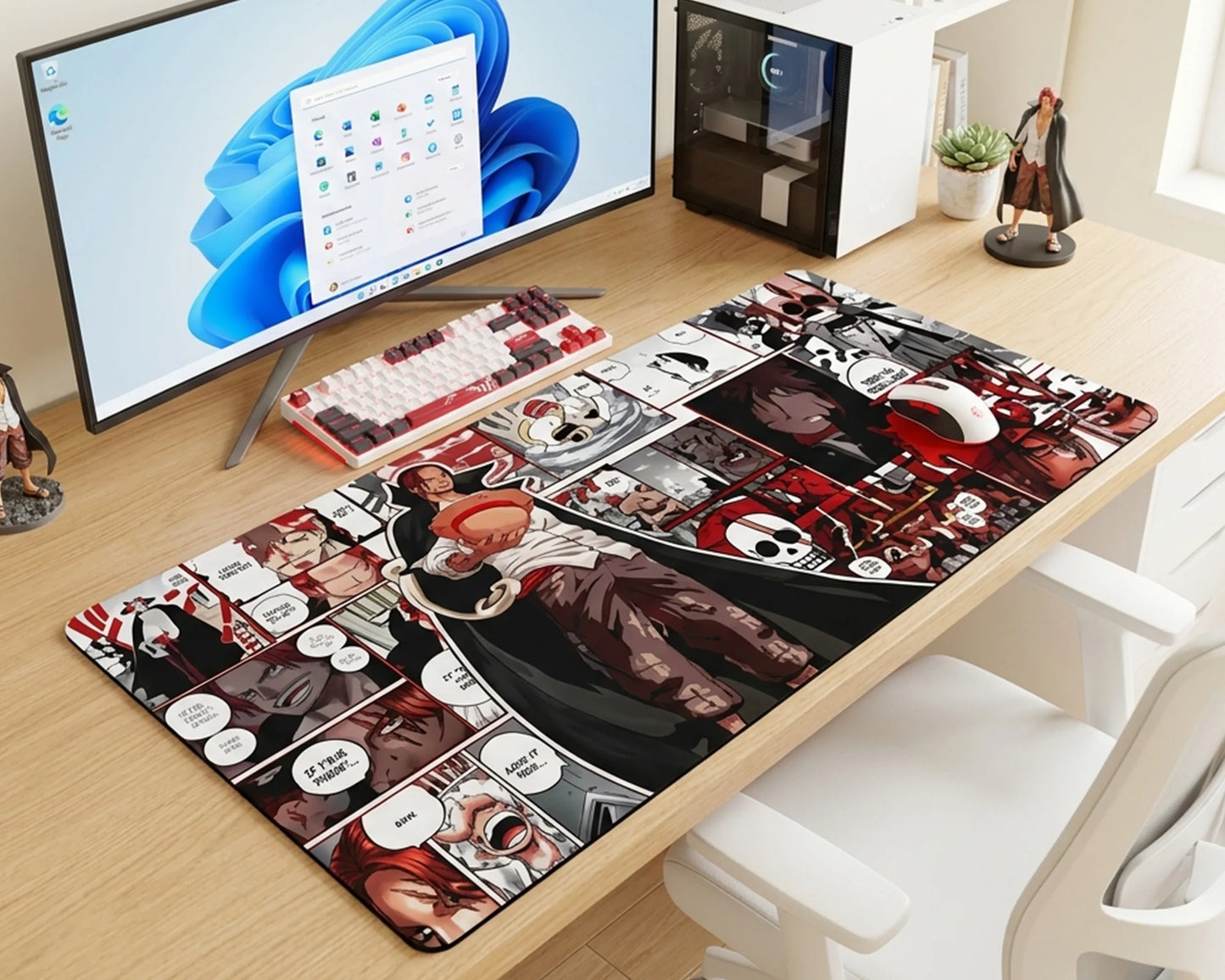 One Piece Shanks Manga Collage Gaming Mousepad Extended Anime Desk Mat Red Hair Pirate Design - PokeTCG
