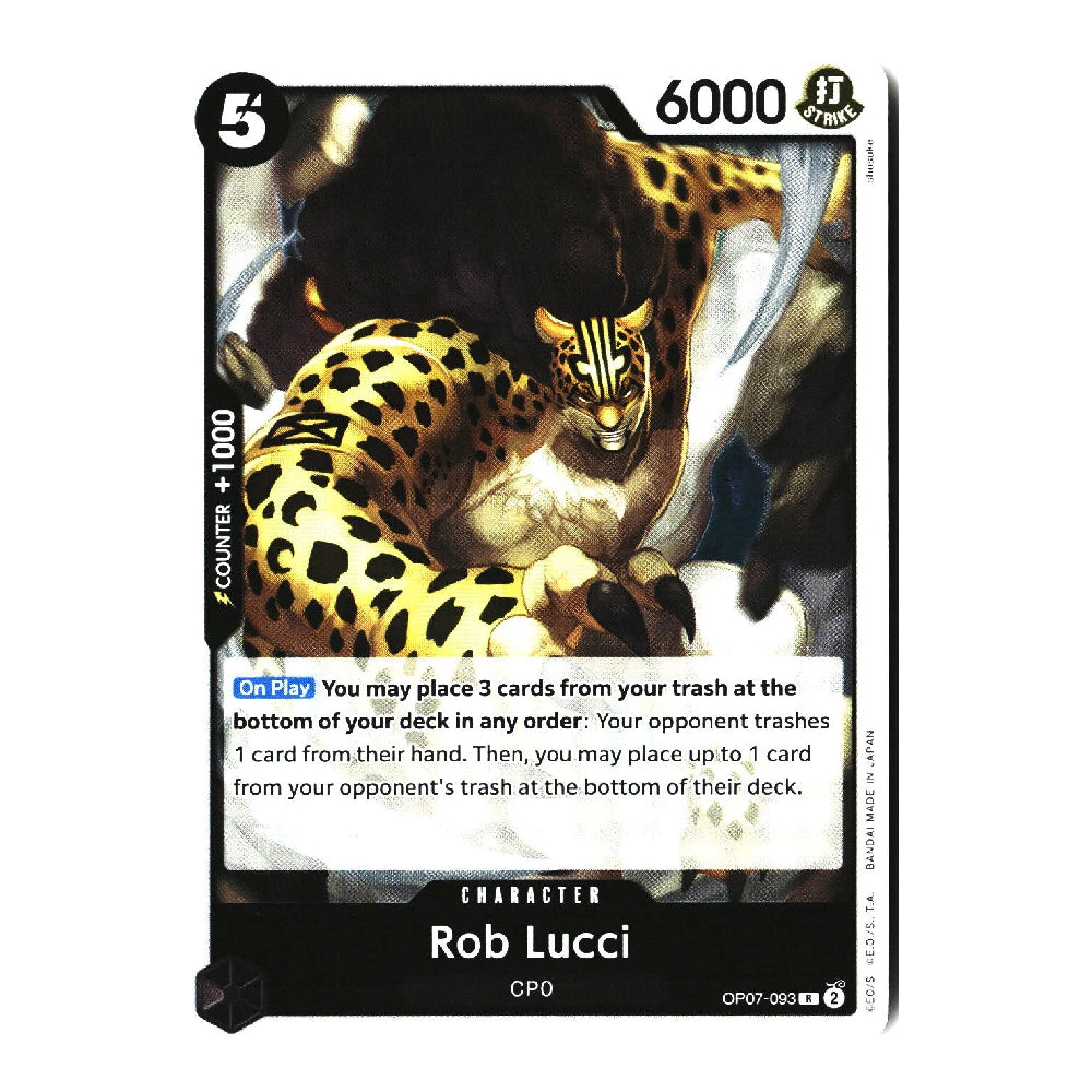A single trading card featuring Rob Lucci from the Cardfight!! Vanguard TCG, with artwork of a spotted big cat and card stats including 6000 power and 5 life.