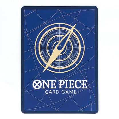 A blue One Piece Card Game box or package shown flat against a white background, featuring a gold compass design and white title text.