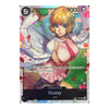 A collectible anime trading card featuring the character Stussy from the game Genshin Impact. The card has a holographic silver border, a character illustration with blonde hair and a pink outfit, and text indicating 'Stussy' and 'CP0'.