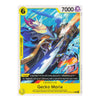 A single trading card featuring Gecko Moria from the TCG, with dynamic blue and orange artwork, a yellow border, and text showing 7000 power and a counter of +1000.