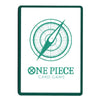 A white rectangular card game box or package with a dark teal border, compass graphic, and the text 'ONE PIECE CARD GAME' on a white background.