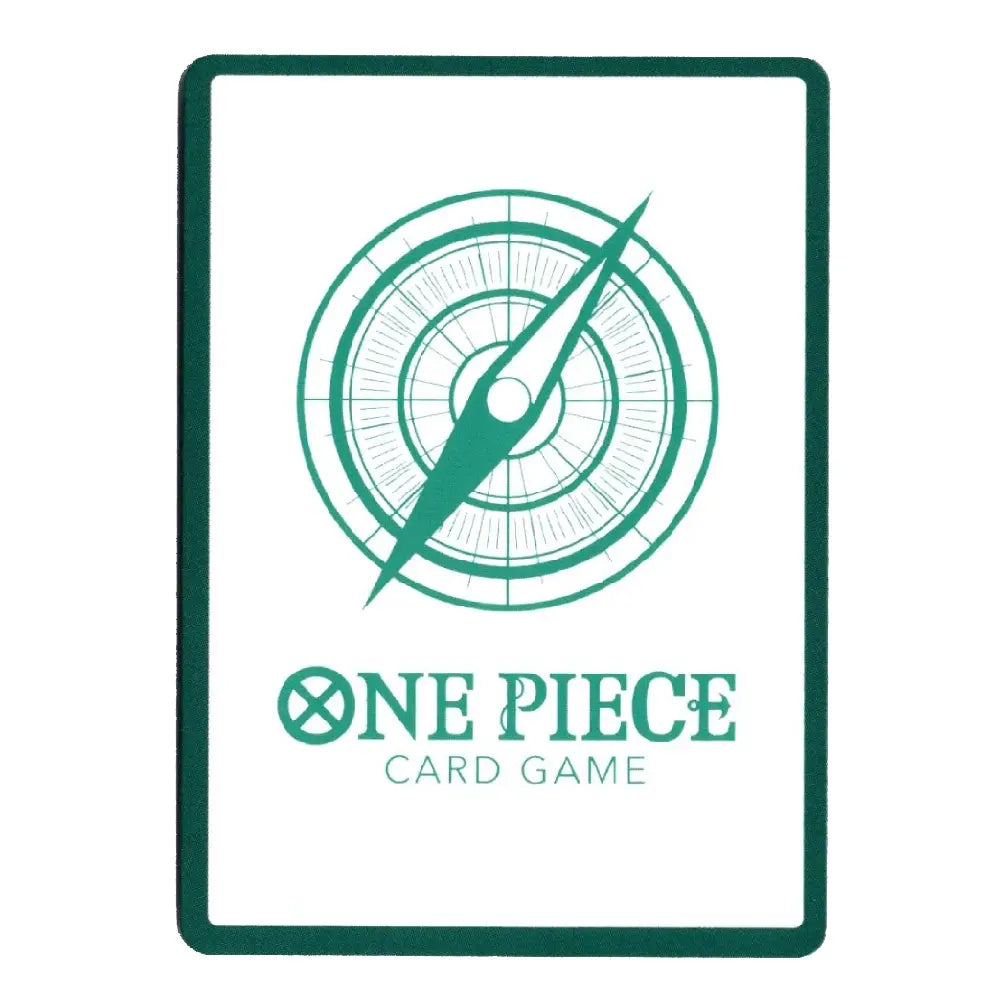 A white rectangular card game box or package with a dark teal border, compass graphic, and the text 'ONE PIECE CARD GAME' on a white background.