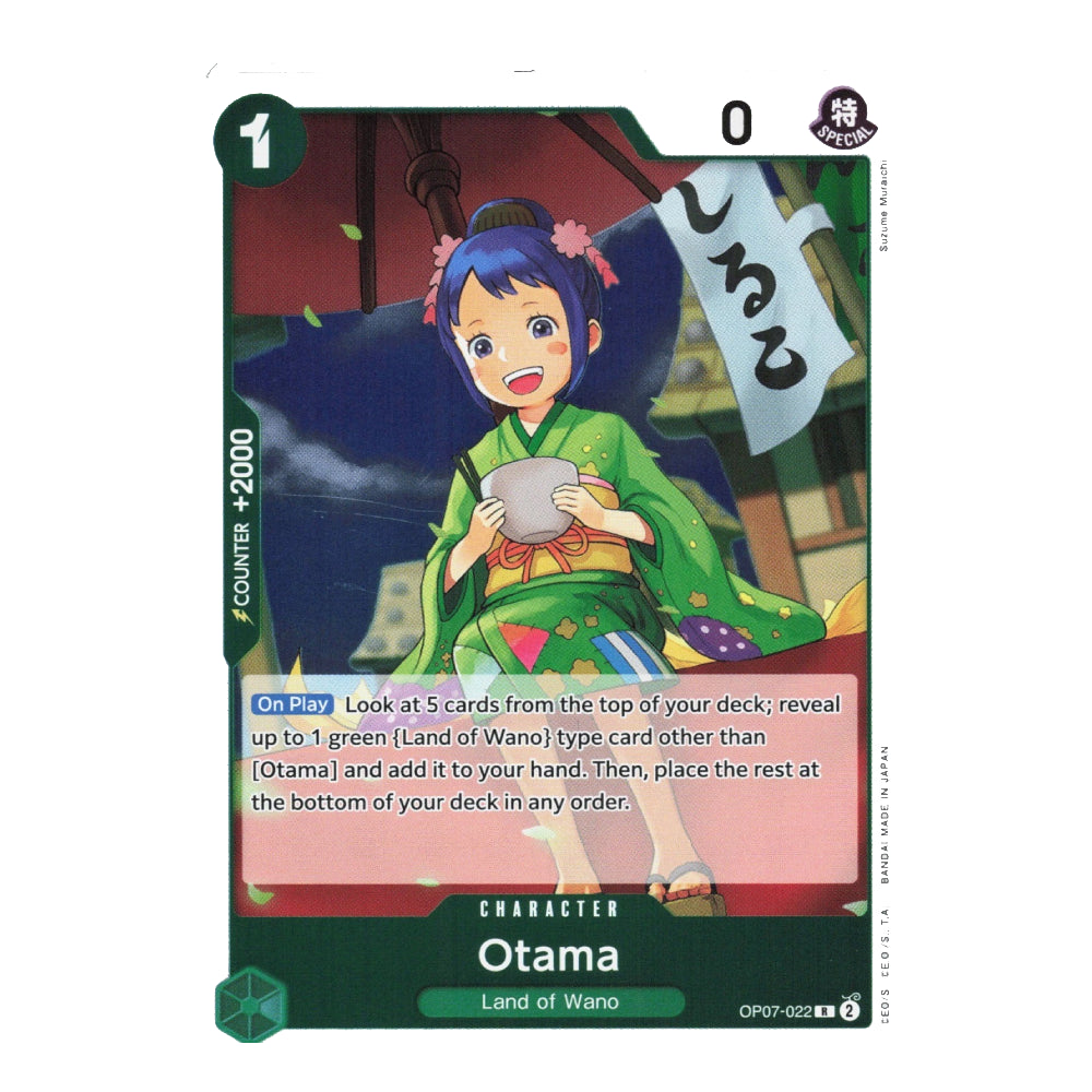 A single trading card featuring an illustrated character named Otama from Land of Wano, with card text, counters, and a dark green border on a plain white background.