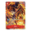 A single collectible trading card featuring anime-style artwork of Sabo from Revolutionary Army, with fiery orange and yellow effects, red text bands, and game text including '7000' and '6'.