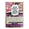 A collectible trading card from The Four Emperors: Land of the Waves, featuring anime artwork of two characters with pink hair. The card has a gold border, a purple '1' in the top-left corner, and text that reads 'WE'RE GOING TO CLAIM THE ONE PIECE!!!'.