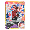 A Japanese trading card featuring Monkey D. Luffy from One Piece, with a vibrant anime illustration, Japanese text, and a gold border on a white background.